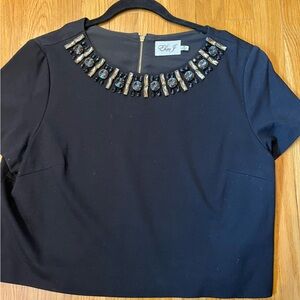 Eliza J Black Embellished Short Sleeve Blouse